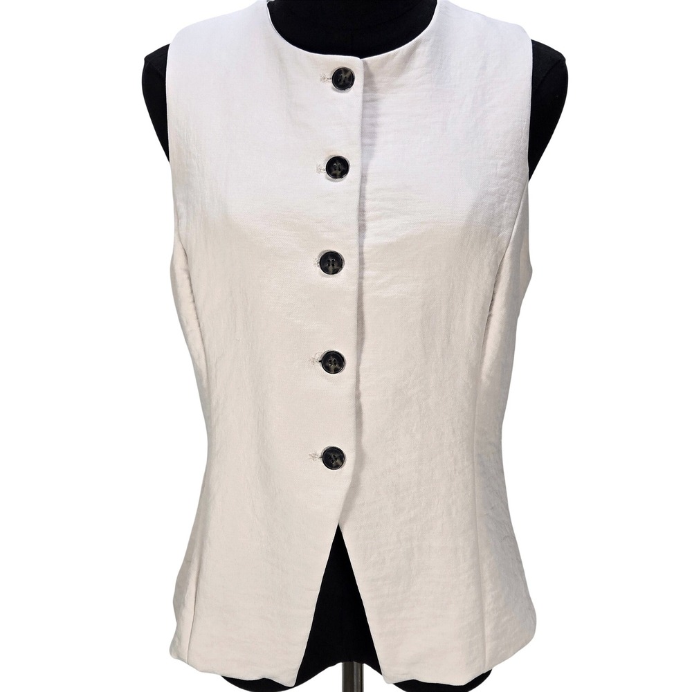 Women's House of Harlow 1960 Size 10 Cream Button Front Tailored Vest